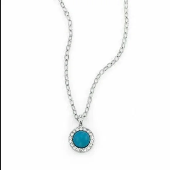 Lia Sophia Necklace Petite Faux Turquoise & Crystal Pendant NWT (Marks on tag) - Picture 4 of 8